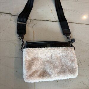 THINK ROYLN Black and Cream Sherpa Crossbody Bag